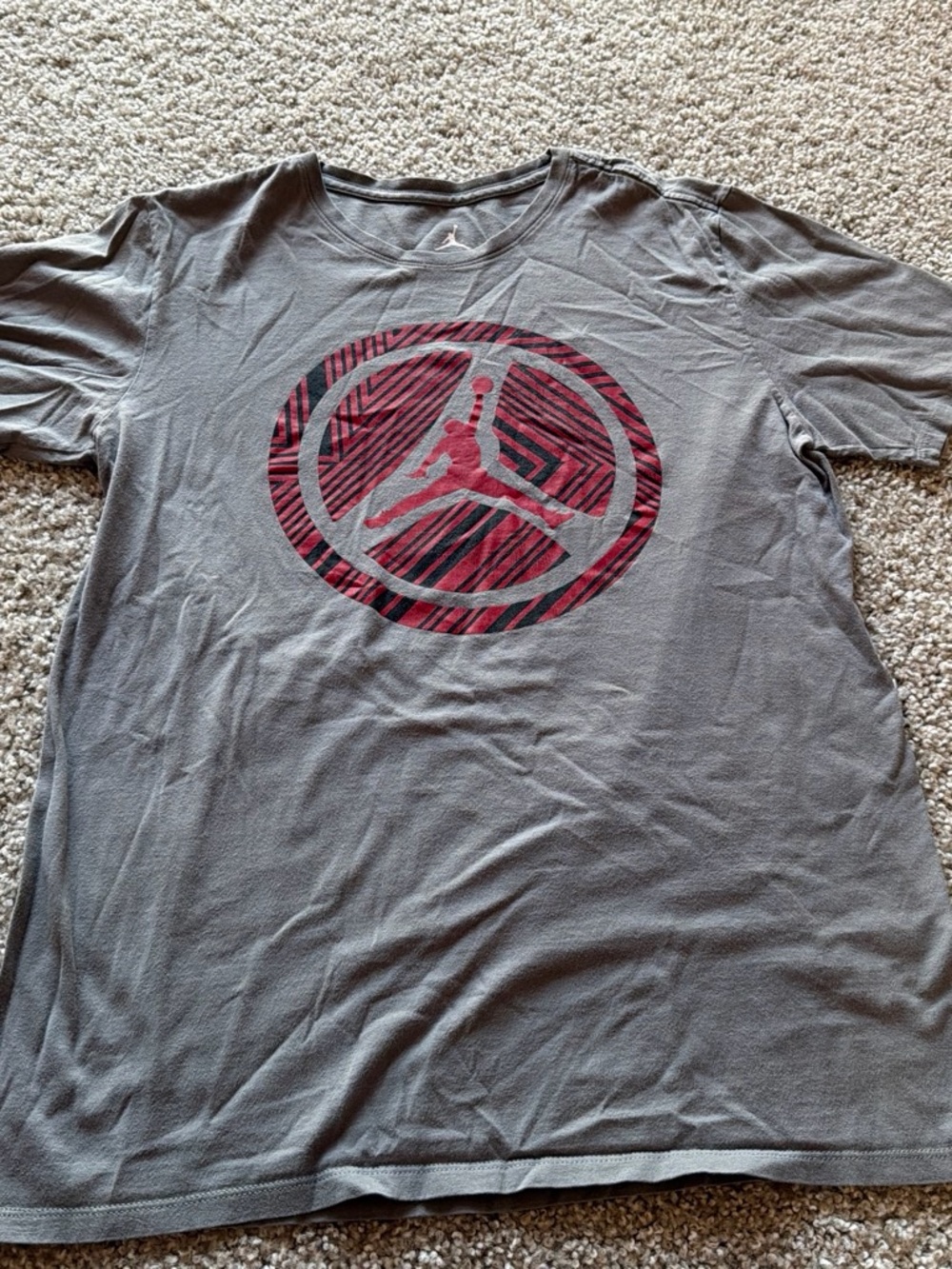 Jordan Men's Gray Tee with Red Jumpman Graphic